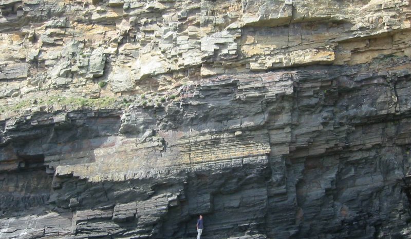 Upward cleaning delta slope shales and sandstones, Marros sands to Telpyn Point, S Wales