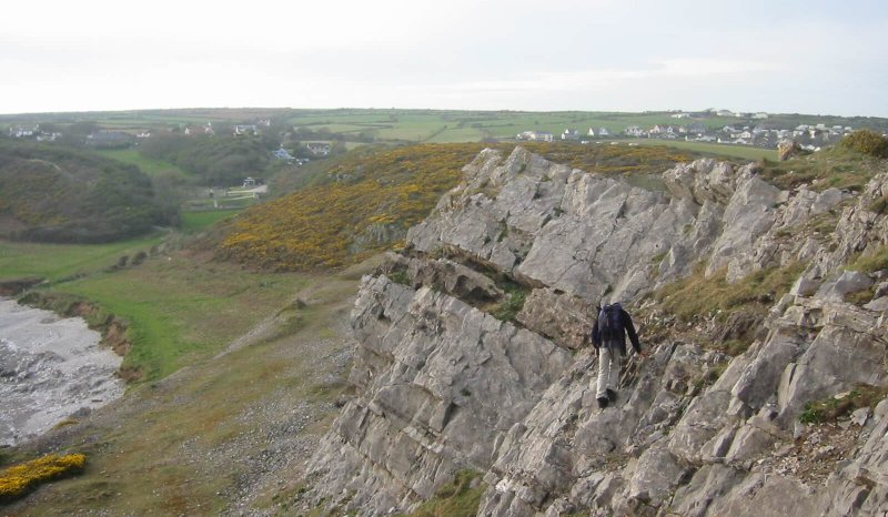 Thin carbonate cycles separated by exposure surfaces, carboniferous, Port Eynon Head