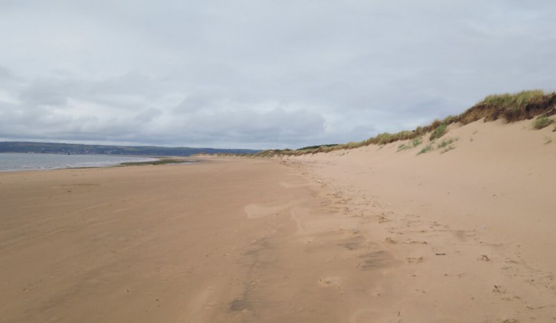 Wave dominated beach backed by aeolian dune sandstones, Loughor Estuary