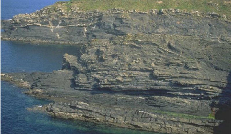 Major slumps and glide planes forming slope healing phase, Windy Bay, Western Ireland