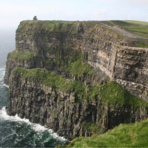 Seismic scale basin slope to deltaic sequence, with turbidite channel cut and fill at the base, Cliffs of Moher, Western Ireland